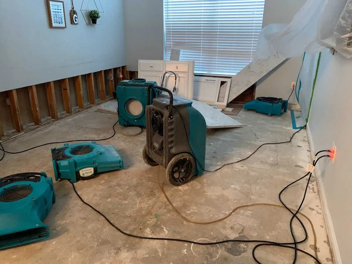 Dehumidifier in flood-cut room for Water Damage Restoration in New Providence