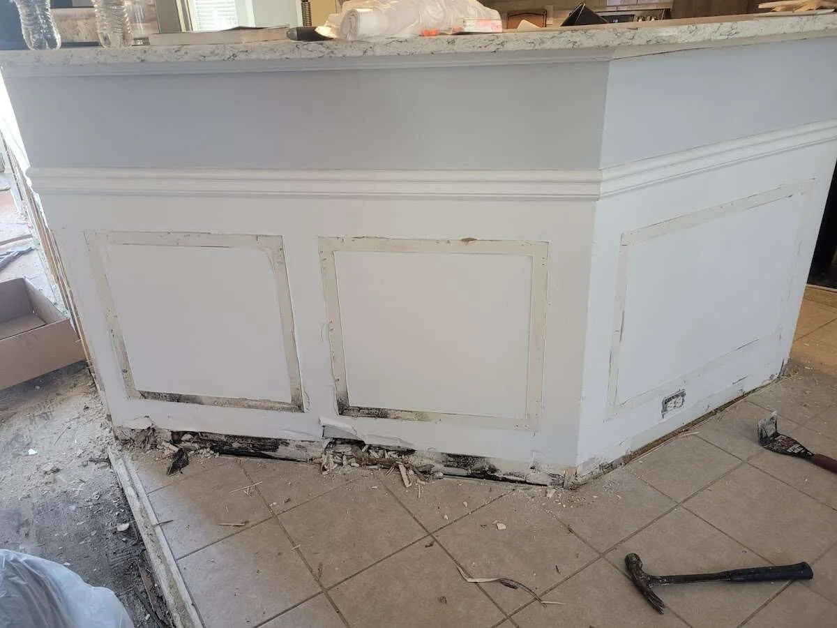 Water damage and mold on kitchen during Storm Damage Restoration in New Providence
